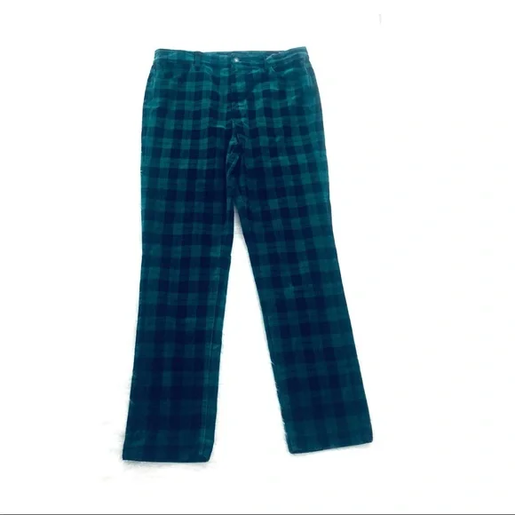 TALBOTS VELVETEEN BLACK-GREEN PLAID ANKLE PANTS.SIZE 16 - Picture 3 of 10
